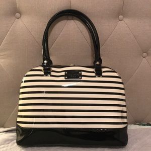 🎄$275 Kate Spade Black Cream Stripe Tote Handbag